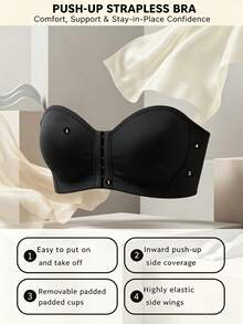 2pcs Bra Bandeau Push-Up Penutup Depan Wanita, Anti Selip Tanpa Jahitan Bernapas Nyaman Tanpa Kawat Penyangga Tebal Bantalan Tube Top - MultiWarna - View 10