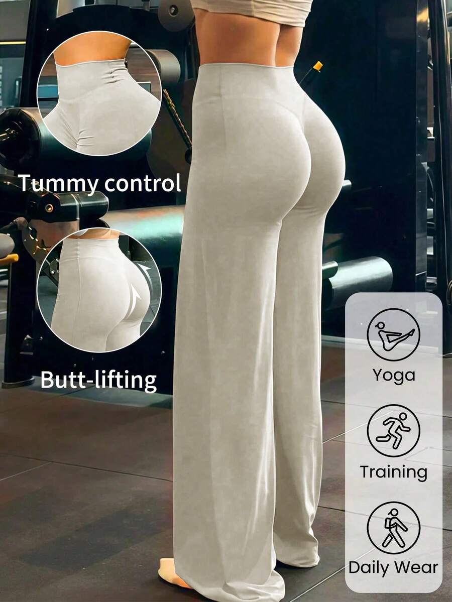 女款喇叭腿瑜伽褲，高腰寬腿彈性喇叭褲，提臀健身運動跑步運動服，休閒秋季