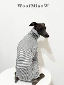 Pet Clothes Fashion Striped Fleece Suitable For Italian Greyhound Whippet Soft Comfortable Dog Autumn/Winter Four-Legged Jumpsuit - Black and White - View 2