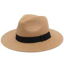 Unisex Wide Brim Panama Straw Hat, Foldable Lightweight Beach Sun Hat, Black Ribbon Decor, UV Protection, Suitable For T - Multicolor - View 7