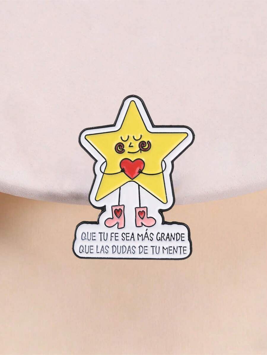 Yellow Holding Heart Star Enamel Pin Spanish Healing Self Love Positive Slogan Lapel Badge - Yellow - View 1