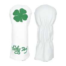 Lucky Four-Leaf Clover Embroidered Golf Club Head Cover, Embroidered Golf Protector/Thick Padded/Universal Standard Size/Adjustable, Golf Accessories - White - View 3