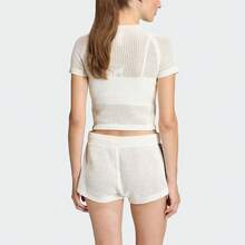 Adidas Originals Cali Tee Crocheted Slim-Fit Short Sleeve T-Shirt Women's Off-White - Off White - View 2