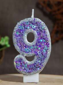 1 pezzo Candela numero 0-9 con pentagramma glitterato viola, stile principessa, stile girly, fatta a mano fai-da-te, decorazione per torta di compleanno per bambini - Lilla Viola - Visualizzare 13