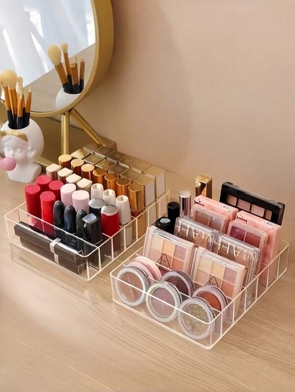 1/2pcs Multi-Function Eyeshadow Palette Storage Box, Cosmetic Organizer, Lipstick Organizer Tray, Vanity Drawer Cosmetic Storage Box, Suitable For Storing And Organizing Lipsticks, Perfumes, Eyeshadow Palettes And Cosmetics, Ideal For Vanity, Bedroom, Office And Bathroom Drawer Cosmetic Storage, Also A Great Gift For Family, Friends, Classmates And Women.,Bedroom Room Decor,Back To School