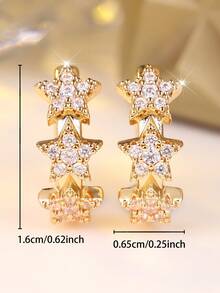 1 Elegant And Delicate Triple Five-Pointed Star Design Women's Earrings-Earrings With A Dreamy, Starlit Vibe, Perfect For Everyday Wear - Yellow Gold - View 5