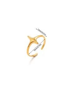 1Pc Smooth Cross Star Open Rings, 18K Gold Plated Stainless Steel Ring, Minimalist Women Jewelry For Daily Holiday Gift - Multicolor - View 10