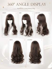 Long Wavy Synthetic Fiber Wig With Bangs, Natural Looking Soft Hairpiece With Breathable Rose Lace Inner Net, Women's Halloween Daily Wear Cosplay Wear Wig - Multicolor - View 5