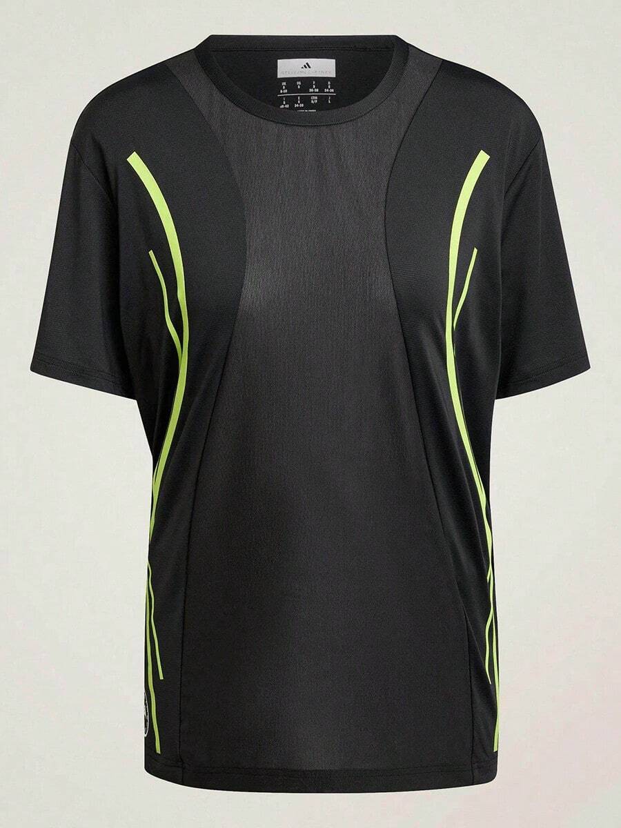 Adidas Women's Comfortable Running Sports Crew Neck Short Sleeve T-Shirt Spring Summer IZ0169 - Black/Semi-fluorescent Green - View 1
