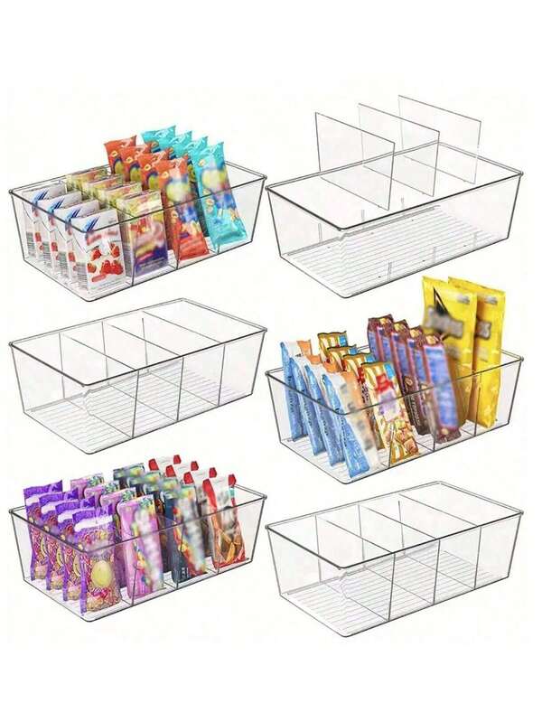 OBOVAY 1/2/4pcs Transparent Plastic Storage Boxes, 4-Compartment Tea Bag Organizer, Divided Food Storage Organizer Box, Suitable For Pantry, Kitchen, Refrigerator, Cabinet, Can Store Packaged Spices, Snacks, Etc.