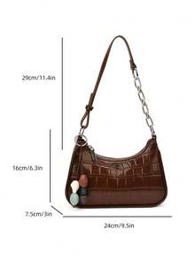 Premium Luxury Women's New Fashion Crescent Underarm Small Bag, Textured Oil Wax Leather Shoulder Crossbody Bag - Coffee - View 3