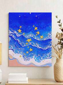 1 Set Starry Waves DIY Numbered Painting Kit, Oil Painting Set For Home Decor And Art Wall Decoration, Unframed Canvas Art, Holiday Gift. - Frameless - View 4