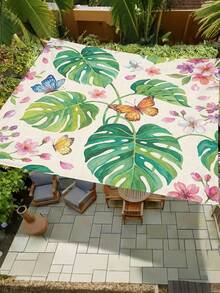 1pc Butterfly And Floral Print Design Sunshade, Outdoor Adventure Sunshade And Canopy, 2D Flat Printed Tent, Washable, Suitable For Garden, Camping, Beach And Other Multiple Scenarios, Comes With 4 Fixing Ropes And 4 Ground Stakes, Frame Not Included - Multicolor - View 11