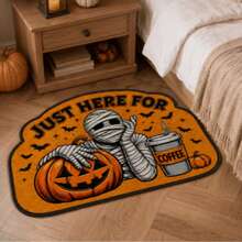 1 pieza Felpudo con patrón de calabaza momia y hoja de arce, alfombra de bienvenida de Halloween, alfombra pequeña de otoño/invierno, felpudo de entrada exterior, alfombra de cocina, decoración del hogar, felpudo de puerta principal - Multicolor - Ver 5