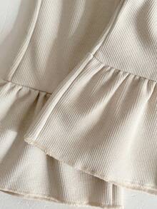 INS Baby Girl Clothes Solid Color Peter Pan Collar Long Sleeve Top + Long Pants Spring Autumn - Apricot - View 12