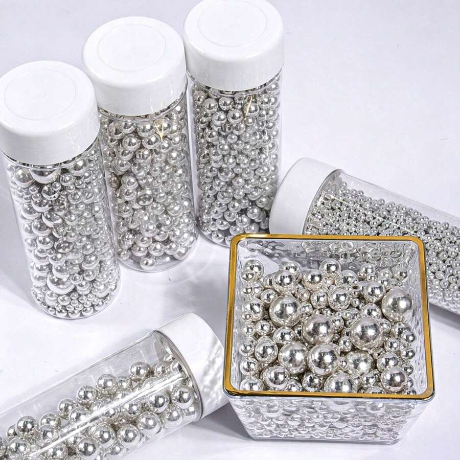 130g/4.59oz Silver Cake Decoration Pearls, Cake Decoration Ornaments, Ice Cream, Cupcake, Baking, Cake Decoration, Wedding, Birthday Party, Christmas Party Dessert Decoration, For Decorative Use Only, Non-Edible - Multicolor - View 1