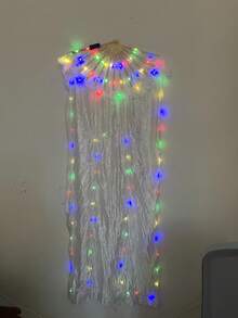 1 pieza Nuevo ventilador LED con luz para adultos, longitud de 1,5 m, degradado de color azul y blanco, línea de luz suave, adecuado para danza del vientre, actuaciones de escritorio y otras ocasiones, sin necesidad de 2 pilas AAA, adecuado para vacaciones, actuaciones en el escenario, fiestas, bodas, Halloween, Navidad y otras ocasiones. - Abanico de seda luminoso - Ver 16