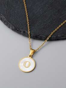 1pc 18k Gold Plated Titanium Steel Necklace With Seashell Pendant, A To Z Alphabets Personalized Necklace Best Gift For Daughter And Suitable For Women - Gold - View 31