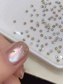 3pcs Random Star Shaped Nail Art Decorations 3D Zirconia Small Star Nail Rhinestones Transparent Champagne Crystal Nail Decor Suitable For Christmas And Daily Manicure - Multicolor - View 1