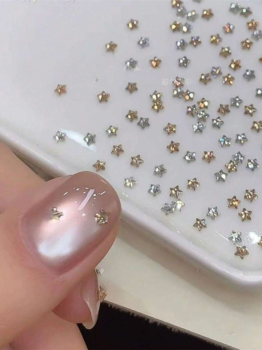 3pcs Random Star Shaped Nail Art Decorations 3D Zirconia Small Star Nail Rhinestones Transparent Champagne Crystal Nail Decor Suitable For Christmas And Daily Manicure - Multicolor - View 1