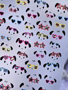 1pc Cute Wearing Heart Fashion Glasses Puppy Nail Stickers,5D Cartoon Laser Glasses With Pentagram Eyeglass Frame Self Adhesive Nail Art Decals, Kawaii Summer Lovely Nail Decor For Daily Manicure - Multicolor - View 9