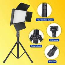 Professional LED Photography Spotlight (160cm, With Adjustable Tripod) And Portable Square Fill Light (With Diffuser), Suitable For Photography, Live Streaming And Meetings; Provides Powerful Lighting, Ideal For Parties, Selfies, Video Recording And Zoom Calls; No Battery Required, Suitable For Photography And Vlogging, Includes Stand - Black - View 2