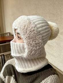 Knitted Beanie - Windproof & Warm Ear Protection, With Hooded Scarf, Breathable & Moisture-Wicking, Essential For Outdoor Cycling, Suitable For Cold Weather, Halloween, Winter And Autumn - Multicolor - View 3