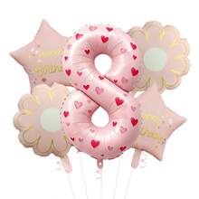 40 Inch Pastel Printed Number Foil Balloon Set, Floral & Heart Pattern Digital Mylar Balloons With Daisy Flower & Happy Birthday Star Balloons, Neutral Milestone Birthday Party Decorations, Photo Booth Supplies - Flower Balloon - View 38