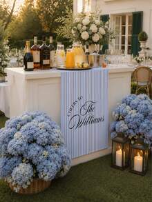Personalized Striped Wedding Bar Sign, Custom Fabric Banner, And Wedding Reception Beverage Station Decor. - Multicolor - View 6