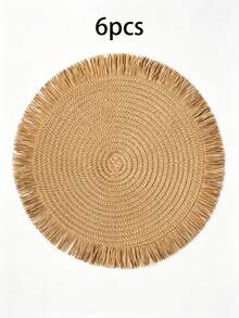 1/4/6/12pcs Bohemian Style Paper Round Placemats, Natural Tassel, Non-Slip, Suitable For Holiday Party, Birthday Party, Wedding Dinner Home Kitchen Table Decor - Coffee Brown - View 14