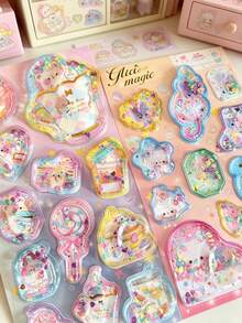Kawaii Cartoon Liquid Shaker 3D Stickers Cute Panda Cat Glitter Sequins Puffy Stickers For Journal Scrapbook DIY Kids Decorative Stationery Stickers - Color - View 4
