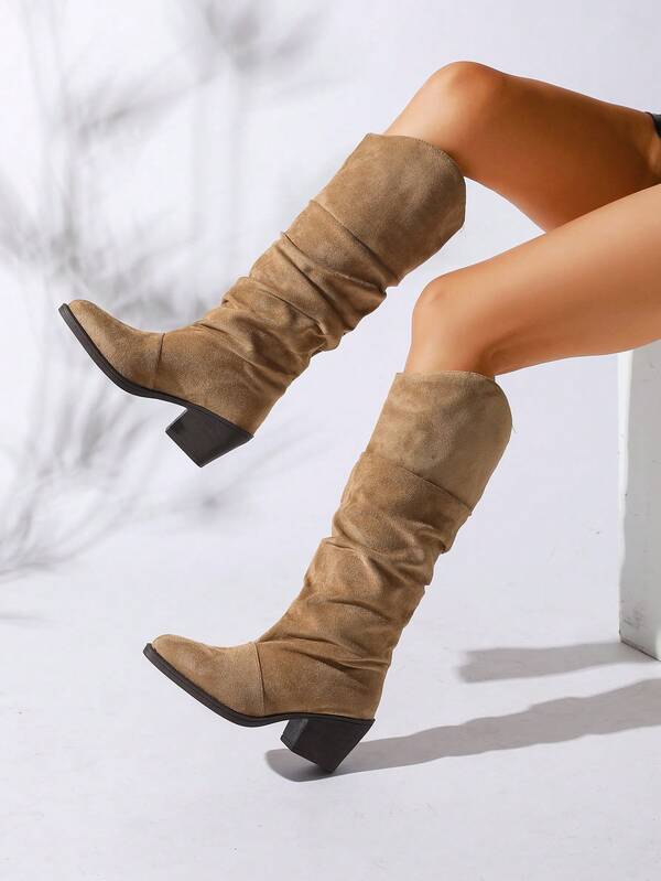 Elastische gestrickte spitze Zehen High Heel Stiefel, neue Herbst High Heel geraffte Stiefel, Beinverlängerndes Design, vielseitige Chelsea Stiefel für Musikfestivals