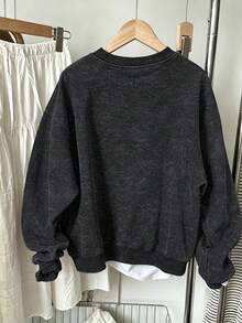 Big Girls Plus Size Washed Sweatshirt, Pink Outline Leopard Print Lightning Loose Comfortable Campus Casual Top - Black - View 3