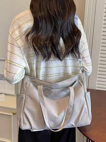 Large Capacity Fashion Crossbody Bag, Lightweight, Foldable, Multiple Pockets, Zipper Closure, Adjustable Shoulder Strap - Grey - View 6