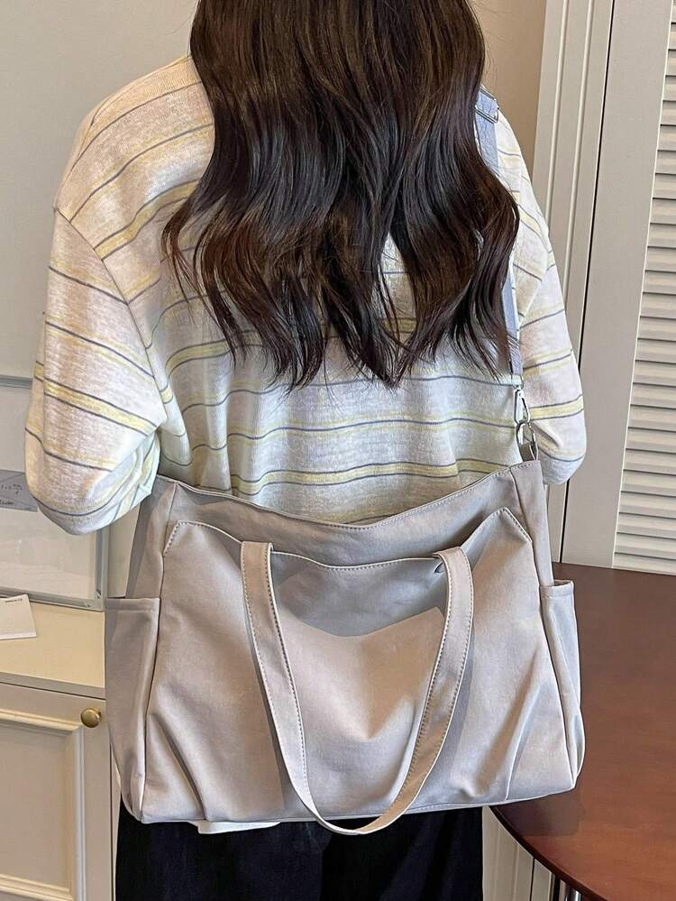 Large Capacity Fashion Crossbody Bag, Lightweight, Foldable, Multiple Pockets, Zipper Closure, Adjustable Shoulder Strap - Grey - View 5