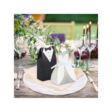 50/100Pcs Bride Groom Wedding Favor Boxes, Mini Tuxedo Dress Candy Gift Boxes For Wedding Party Guest Souvenir Supplies - Multicolor - View 3