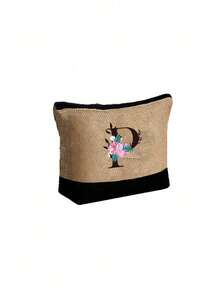 Women's Beach Tote Bag With Shoulder Strap, Pink Peony Flower A-Z Letter Print Tote Bag, Comes With Shoulder Strap And Makeup Bag; Vacation Beach Commute Shopping Bag, Gift Bag With Side Pockets, Large Capacity Handbag, Can Hold Books, Cosmetics, Parasol, Suitable For Daily Commute, Travel, Picnic, Camping, Students, Large Capacity Laptop Tote Bag, Student Commute Canvas Bag, Back To School Gift, Teacher's Day Gift - Multicolor - View 43