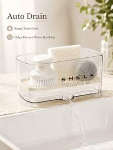 1pc Transparent Self-Draining Sink Organizer Rack With Detachable Tray Sponge Holder, Suitable For Kitchen Countertop, Used For Storing Sponges, Brushes, Scrubbers, Soap And Other Kitchen Sink Accessories, Bathroom Accessories - A - View 4