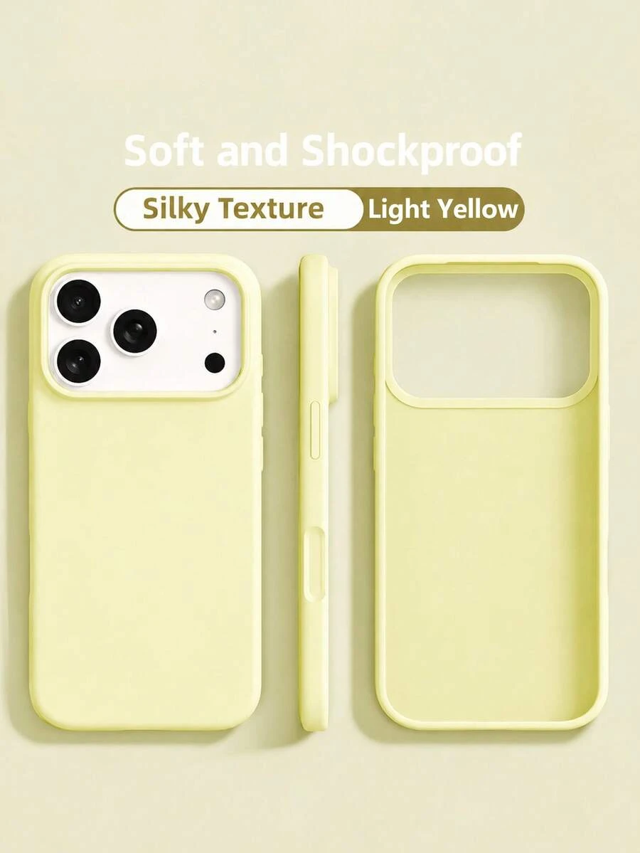 VRNOEI 新款奢華軟質淡黃色防震手機殼,適用於 iPhone 17 16 15 Pro 14 Plus 13 12 11 17 Pro Max Air,保護套,時尚設計,高品質吸震材質 - 淺黃色 - 查看 1