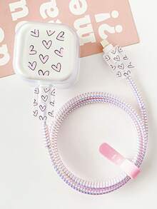5pcs Black/White/Pink Pattern Cable Protectors, Compatible With IPhone 13/12/11, 18W -Free Charging Accessory, Plastic, Fashionable Gift For Boyfriend/Girlfriend - UK Version - Multicolor - View 18