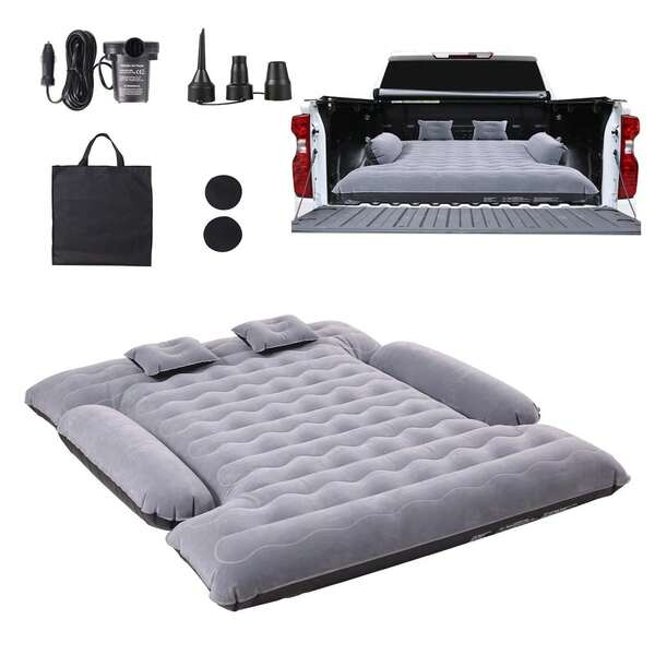Truck Bed Air Mattress, For 6-6.5 Ft Full Size Truck Beds, Inflatable Air Mattress Camping Bed With 12V Air Pump 2 Pillows, Carry Bag, For Chevrolet, Dodge Ram, 150/250/350