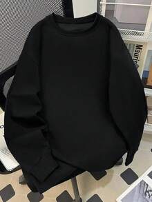 Women's Minimalist Black Personalized Loose Casual Comfortable Home Daily Commute Versatile Round Neck Long Sleeve Sweatshirt - Black - View 7