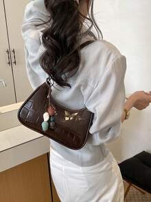 Premium Luxury Women's New Fashion Crescent Underarm Small Bag, Textured Oil Wax Leather Shoulder Crossbody Bag - Coffee - View 5
