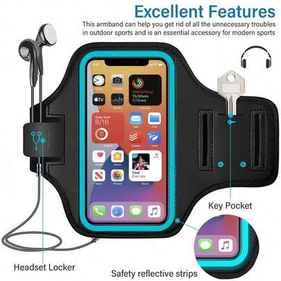 Running Armband With Earphone Pouch & Card Slot, Running Phone Holder