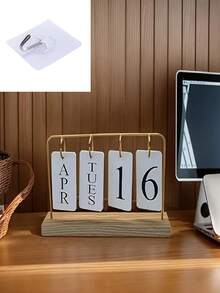 Classic Wooden Flip Perpetual Calendar With Gold Frame, Desktop Display For Month And Date, Home Office Decor Calendar, Back To School And Holiday Party Decoration, Simple Ornament Without Complex Calendar Functions - Multiple Styles - View 12