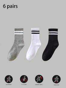 12/6/3 Pairs Unisex Striped Print Casual Crew Socks, Suitable For Daily Wear, Autumn Style - Multicolor - View 5