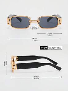 1 par de gafas de moda estilo hip-hop retro con marco cuadrado para hombres, perfectas para ropa de calle, reuniones sociales, viajes al aire libre y vacaciones en la playa - Dorado - Ver 5