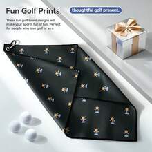 Golf Towel,Fun Prints Microfiber Towels, Waffle Fabric Large Golf Towel, With Heavy Duty Clip, Golf Bag Accessories For Men And Women - Blackprintedgolf Ball - View 7