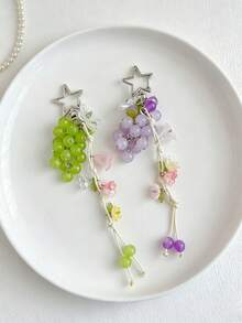 1pc Fresh Grape Star Keychain Pendant Green Grape Lily Of The Valley Phone Chain Cute Bag Charm - Multicolor - View 2