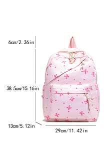 1pc Back To School Bow Pattern Backpack, Large Capacity Polyester Commuter Daily Bag, Multi-Layer Storage Casual School Bag, Lightweight Travel Backpack, Suitable For Girls, Fresh Graduates, Young People, Applicable For Back To School, Daily Commute, Shopping, Short Trips And Outdoor Leisure Travel - 2281 - View 2